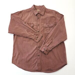 Outdoor Life Mens Trail Shirt Large Red Roll Tab Sleeve Ripstop Button Down